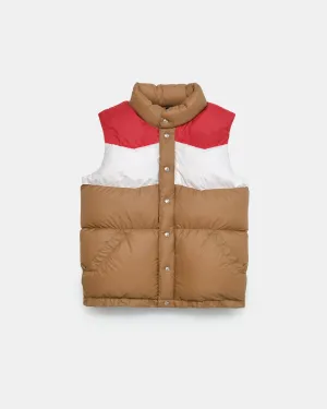 Down Italian Vest - Chevron Nylon - Dark Tan (Final Sale)