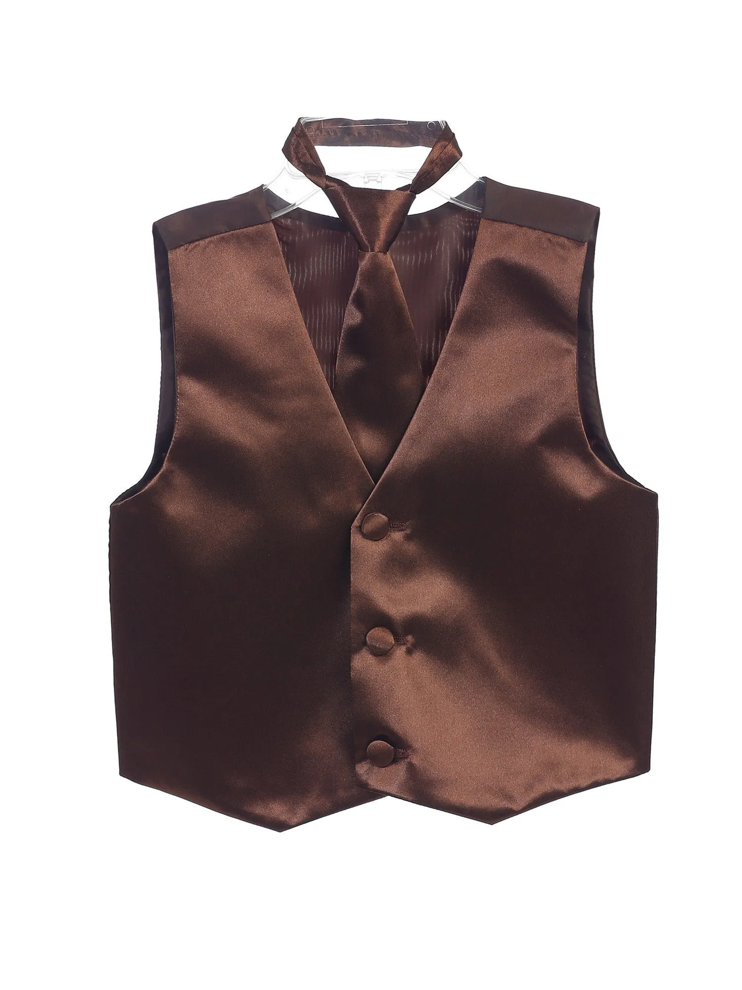 Little Boys Brown Three Button Satin Vest Tie 2 Pc Set 2-6
